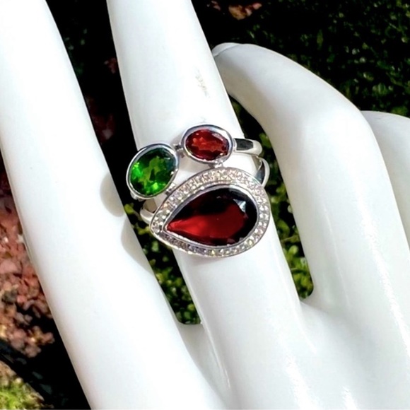 Multigemstone Niassa Ruby Sterling Silver Split Band Ring - Picture 3 of 16